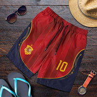 Custom Spain La Roja Football Shorts for Men Gothic Typography Royal Crest Pinstripe