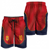 Custom Spain La Roja Football Shorts for Men Gothic Typography Royal Crest Pinstripe