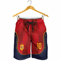 Custom Spain La Roja Football Shorts for Men Gothic Typography Royal Crest Pinstripe