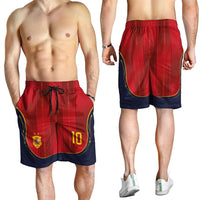 Custom Spain La Roja Football Shorts for Men Gothic Typography Royal Crest Pinstripe