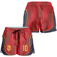 Custom Spain La Roja Football Shorts for Women Gothic Typography Royal Crest Pinstripe