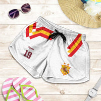 Custom Spain National Football Shorts for Women Geometric Flag Stripe Pattern Retro Graphic Concept