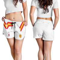 Custom Spain National Football Shorts for Women Geometric Flag Stripe Pattern Retro Graphic Concept