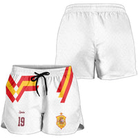 Custom Spain National Football Shorts for Women Geometric Flag Stripe Pattern Retro Graphic Concept