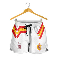 Custom Spain National Football Shorts for Women Geometric Flag Stripe Pattern Retro Graphic Concept