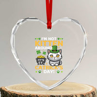 Cute Cat Leperchaun Heart Crystal Glass Ornament I’m Not Kitten Around Catrick's Day St Patricks - Wonder Print Shop