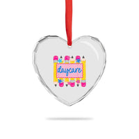 Cute Daycare Teacher Yellow Pencils Graphic Heart Crystal Glass Ornament Retro Back to School Childcare Gift