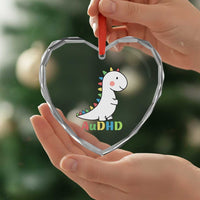 Cute Dinosaur AuDHD Heart Crystal Glass Ornament ADHD Awareness - Wonder Print Shop