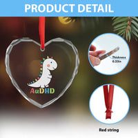 Cute Dinosaur AuDHD Heart Crystal Glass Ornament ADHD Awareness - Wonder Print Shop