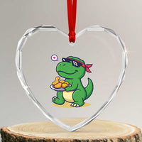 Cute Dinosaur Eating Chicken Nuggets Heart Crystal Glass Ornament Food Humor Gift - Wonder Print Shop