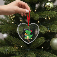 Cute Dinosaur Eating Chicken Nuggets Heart Crystal Glass Ornament Food Humor Gift - Wonder Print Shop