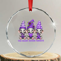 Cute Elephant Gnome Purple Ribbon Alzheimer's Support Crystal Glass Ornament The Heart Never Forgets