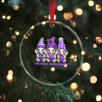 Cute Elephant Gnome Purple Ribbon Alzheimer's Support Crystal Glass Ornament The Heart Never Forgets