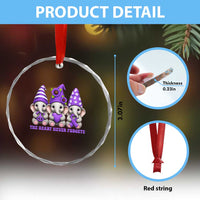 Cute Elephant Gnome Purple Ribbon Alzheimer's Support Crystal Glass Ornament The Heart Never Forgets