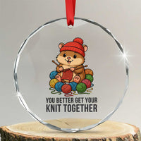Cute Hamster Knitting Crystal Glass Ornament You Better Get Your Knit Together TS12