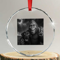Cute Labrador Selfie With Bigfoot Crystal Glass Ornament Funny Cryptid TS12
