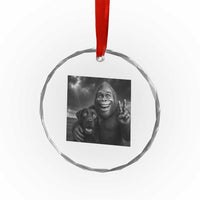 Cute Labrador Selfie With Bigfoot Crystal Glass Ornament Funny Cryptid TS12