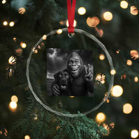 Cute Labrador Selfie With Bigfoot Crystal Glass Ornament Funny Cryptid TS12