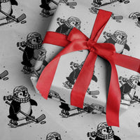 Cute Penguin Playing Ice Hockey Wrapping Paper Roll Funny Sports Lover Gift - Wonder Print Shop