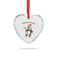 Cute Penguin Tis The Season Heart Crystal Glass Ornament Funny Christmas Gift For Holiday Fans - Wonder Print Shop
