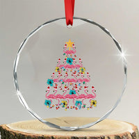 Cute Pink Flamingo Xmas Tree Crystal Glass Ornament With Hibiscus Merry Xmas TS02