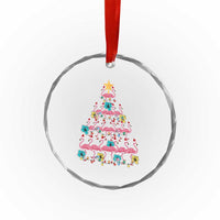 Cute Pink Flamingo Xmas Tree Crystal Glass Ornament With Hibiscus Merry Xmas TS02