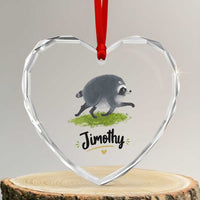 Cute Running Jimothy the Raccoon Heart Crystal Glass Ornament Viral Seattle Trash Panda Meme