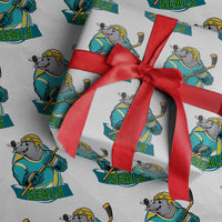 Cute Seal Playing Ice Hockey Wrapping Paper Roll Funny Winter Sports Gift - Wonder Print Shop