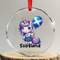 Cute Unicorn Wearing Tartan Kilt Holding Saltire Flag Graphic Crystal Glass Ornament