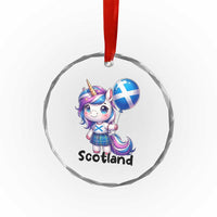 Cute Unicorn Wearing Tartan Kilt Holding Saltire Flag Graphic Crystal Glass Ornament