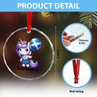 Cute Unicorn Wearing Tartan Kilt Holding Saltire Flag Graphic Crystal Glass Ornament