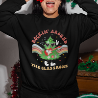 Teacher Christmas Sweatshirt Rockin' Around The Classroom Groovy Xmas Tree - Wonder Print Shop