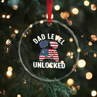 Dad Level Unlocked Crystal Glass Ornament New Dad Gamer American Flag 4th of July