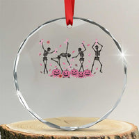 Dancing Skeletons Breast Cancer Crystal Glass Ornament Skeleton Pink Ribbon Halloween TS10