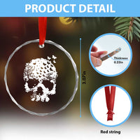 Dark Gothic Graphic Skull Floral Butterfly Crystal Glass Ornament