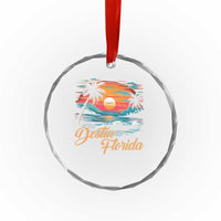 Destin Florida Beach Crystal Glass Ornament Retro Sunset Palm Tree Graphic