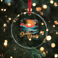 Destin Florida Beach Crystal Glass Ornament Retro Sunset Palm Tree Graphic