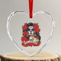 Dia De Los Muertos Mexican Heart Crystal Glass Ornament Day of the Dead Sugar Skull Women - Wonder Print Shop