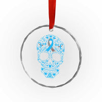 Diabetes Awareness Skull Crystal Glass Ornament Blue Ribbon T1D Support Sugar Skull - Wonder Print Shop