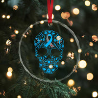 Diabetes Awareness Skull Crystal Glass Ornament Blue Ribbon T1D Support Sugar Skull - Wonder Print Shop