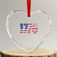 Distressed Faux Patchwork 1776 USA Flag Heart Crystal Glass Ornament Vintage Effect Printing Patriotic Graphic 4th Of July Independence Day