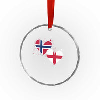 Distressed Norway and England Crossed Flags Dual Heart Graphic Crystal Glass Ornament Love Half Norwegian Half English Pride