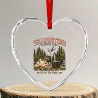 Do Not Pet The Fluffy Cows Yellowstone National Park Heart Crystal Glass Ornament Funny Vintage Bison Tourist Attack Graphic