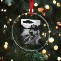Dog Selfie With Alien UFO Crystal Glass Ornament Funny Fishing Golden Retriever Smoking Dog Lover TS10