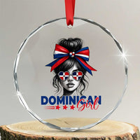 Dominican Girl Crystal Glass Ornament Messy Bun Caribbean Dominican Republic DR Flag TS10