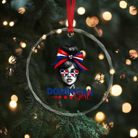 Dominican Girl Crystal Glass Ornament Messy Bun Caribbean Dominican Republic DR Flag TS10