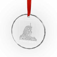 Dramatic Tummy Hurts Kneeling Knight Graphic Crystal Glass Ornament Funny Medieval Sarcastic Renaissance Fantasy Meme