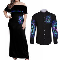 Lady Skull Couples Matching Off Shoulder Maxi Dress and Long Sleeve Button Shirt Don't Try To Figure Me Out I'm A Special Kind Of Twisted - Wonder Print Shop