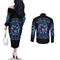 Lady Skull Couples Matching Off The Shoulder Long Sleeve Dress and Long Sleeve Button Shirt Don't Try To Figure Me Out I'm A Special Kind Of Twisted
