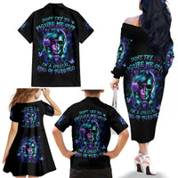 Lady Skull Family Matching Off Shoulder Long Sleeve Dress and Hawaiian Shirt Don't Try To Figure Me Out I'm A Special Kind Of Twisted - Wonder Print Shop